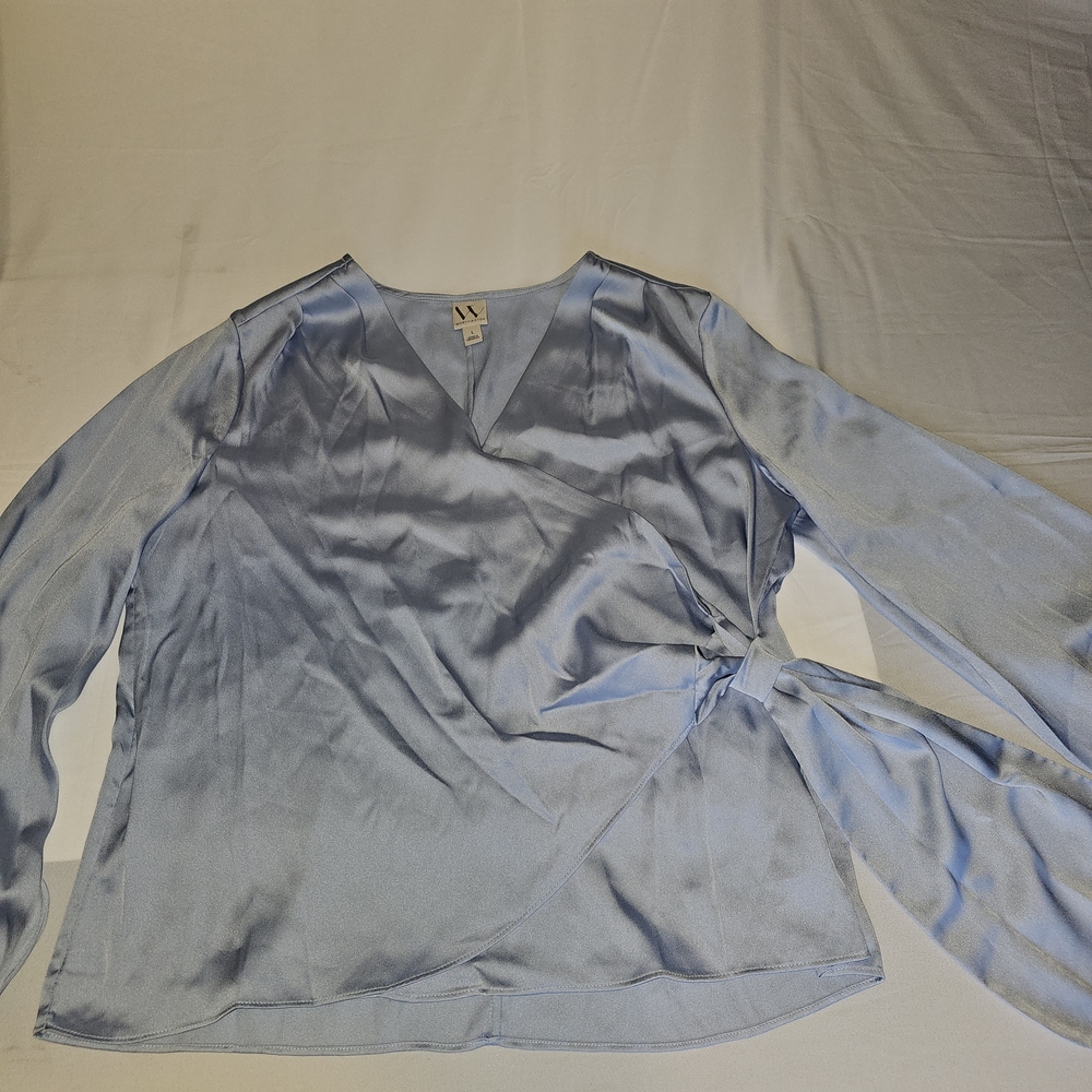 Worthington Soft Blue Wrap Blouse - Picture 9 of 16